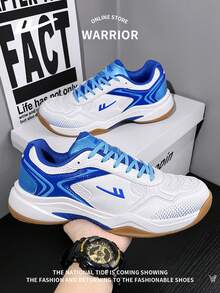 WARRIOR 1 Pair Men's Lace-Up Breathable Mesh Lightweight Sneakers, Non-Slip Soft Bottom, Suitable For Sports, Badminton, Outdoor, Casual Wear, Cushioned, Low-Top - Blue and White - View 10