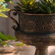 Metal Decorative Vase, Tall Elegant Vintage-Inspired Flower Vase, Urn Shaped Centerpiece Vase, Rustic Finish Cup Design For Home & Office Patio Front Porch Decor - 咖啡棕 - 查看 8