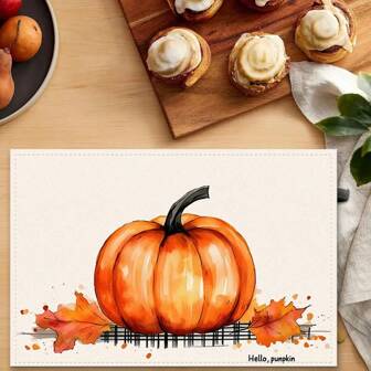 1/2/4/6 piezas Mantel de poliéster de otoño - Impreso con diseño minimalista "Hola calabaza" y patrón vibrante de calabaza y hojas de otoño, 30x45 cm, perfecto para Acción de Gracias, decoración de otoño y uso diario, adecuado para decoración de mesa diaria, restaurante, fiesta familiar o fiesta del festival | Mantel, Mantel