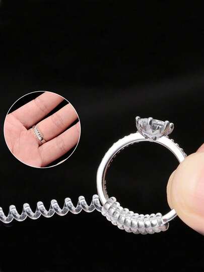 1 Set/8pcs Invisible Plastic Coiled Adjustable Ring Sizer, Transparent & Gold Spring Cord Rings Adjuster, Unisex Suitable For Any Occasion, Can Be Gift For Friends
