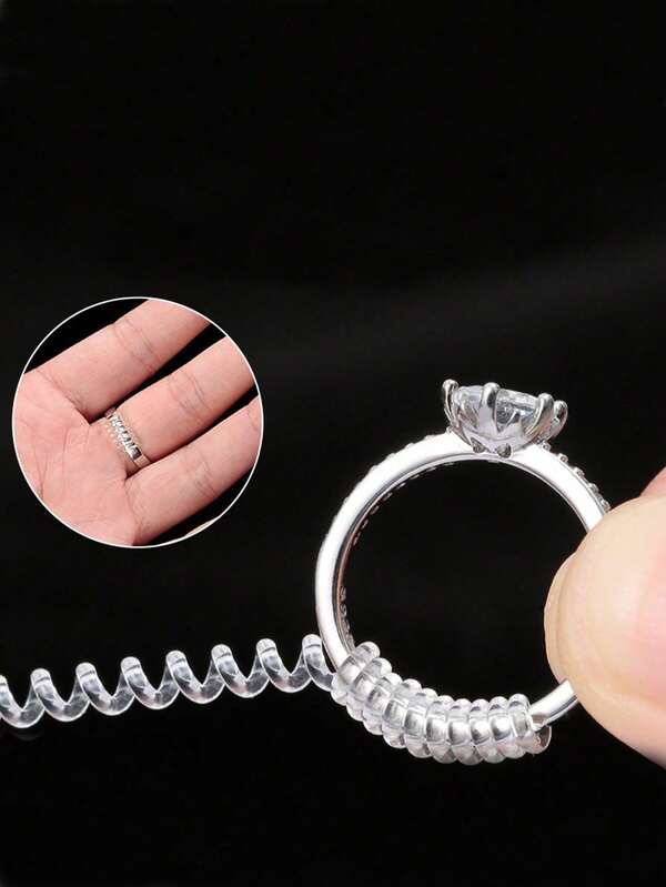 1 Set/8pcs Invisible Plastic Coiled Adjustable Ring Sizer, Transparent & Gold Spring Cord Rings Adjuster, Unisex Suitable For Any Occasion, Can Be Gift For Friends