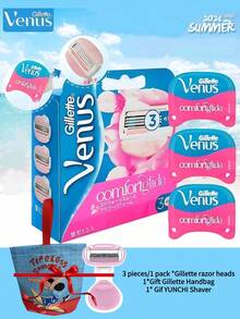 GILLETTE 3 件/1 包吉列维纳斯舒适滑顺白茶女士剃须刀替换刀片 3 层刀片替换刀片顺滑剃须适合所有肤质