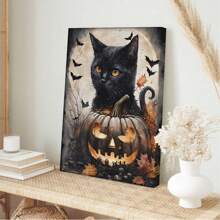 1 pièce, Chat noir d'Halloween - Art mural, Esthétique décorative sombre, Cabine sombre, Imprimé gothique sur le lac, 1 set de 1, Affiches sur canevas, Murs en canevas décorés comme cadeaux d'anniversaire et de remise des diplômes pour la maison, le salon, la chambre, la cuisine et la salle de bain.