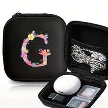 1/6 件 A-Z 字母图案便携式迷你数码收纳盒，EVA 材质旅行配件，带拉链收纳盒，适用于耳机、电缆、银行卡、身份证、充电器、移动电源、文具、硬币、珠宝 - 紧凑可重复使用的电缆管理盒、电缆收纳盒、珠宝收纳盒、俏皮设计、拉链封口 - 黑色 - 查看 21