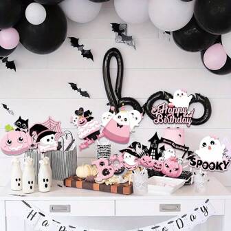 8-Pack Halloween Birthday Party Centerpiece Sticks - Ghost, Pumpkin, Spooky Themed Table Toppers - No Electricity Needed, Decorative Material Cutouts For Festive Celebration Decor Supplies