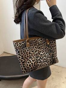 Women's Fashion Commuting & Shopping Shoulder Tote Bag, Large Capacity, Suitable For Dating - Brown - View 8