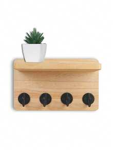 8.5 Inch Wooden Wall Mounted Key Holder Organizer, 4-Hook Entryway Decorative Wall Rack For Living Room, Kitchen (Brown) - Multicolor - View 12