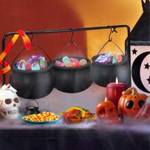 10 pièces/4 pièces/1 pièce Ensemble de mini chaudrons de sorcière d'Halloween, bols à bonbons en plastique noir, décoration d'extérieur pour les fêtes, sans plumes, sans alimentation électrique requise, autoportante, pot de sorcière décoratif en plastique pour le jardin, la pelouse et le patio pour la fête d'Halloween du tour ou du traitement, couleur aléatoire