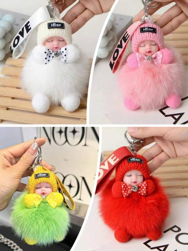 Accesorios de muñeca durmiente colgante de coche, llavero de peluche con decoraciones de dibujos animados, figura de muñeca linda, regalo festivo