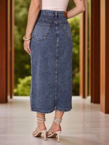 Saia jeans modelo fenda cintura alta tecido esbranquiçados nova 2025