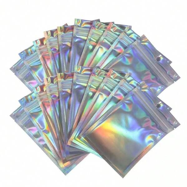 Funny Plastic Simple Transparent Holographic Colorful Jewelry Storage Bags, For Earrings, Necklaces, Bracelets, Rings And Small Items