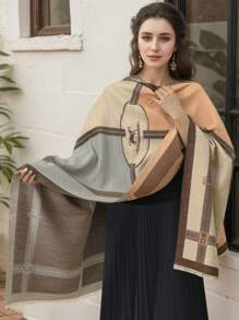 1 件女士超大仿羊绒加厚保暖围巾，适合外出、约会、休闲用餐，秋冬高端优质围巾/披肩二合一产品