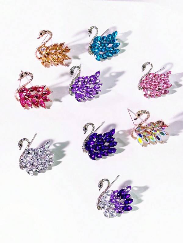 1 pieza Broche de cisne de cristal estilo vintage, diseño único adecuado para atuendos diarios, regalo para novia, accesorios de oficina y escuela, camisas, chaquetas, joyería, ropa de Navidad, Halloween, regalos divertidos y lindos para maestros, accesorios de disfraz, encantos para bolsos