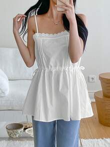 2025 Spring & Summer New Versatile Minimalist Women Spaghetti Strap Tank Top - White - View 3