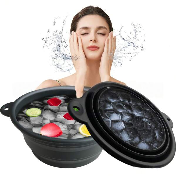 1pc Foldable Face Ice Bowl, Built-In Ice Slot, Silicone Outdoor Folding Basin, Beauty Ice Bath Bowl, Portable, Multi-Functional, Suitable For Home, Travel, Outdoor (Random Style)