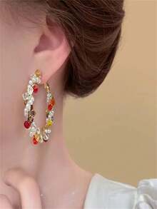 Colorblock Summer ~ Multicolor Pearl Wrapped Ear Clip, Unique Design Exaggerated Earrings, Colorful Dopamine Ear Decorations For Women