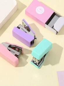 Three Color Morandi Stapler Stapler Storage Box Mini Set. 3.9 * 2.7cm Compact & Adorable, Great For Office, Classroom & Home. Ideal For Binding Docs, Small Packaging. Easy Storage & Portability, Back To School Essential.