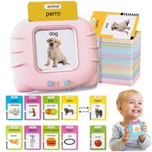 圣诞装饰西班牙语和英语双语会说话的抽认卡学龄前儿童玩具、学习发音和言语训练、言语训练玩具、教育蒙特梭利玩具、学习 224 个基本常用词（带音效）、生活主题 - 家庭、动物、车辆、日用品、食物、蔬菜水果、自然、颜色、形状玩具，适合幼儿生日礼物西班牙语双语抽认卡 - 彩色 - 查看 8