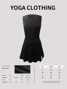 6pecil 女式网球裙无袖侧开衩露背衬衫运动裙内置短裤带口袋