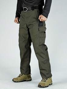 3Pack Men's Solid & Camo Print Pockets Zipper Waterproof Tactical Cargo Pants Without Belt, Regular Fit Sporty Pockets Durability Trousers For Fall, Wear-Resistant Outdoor Training Pant For Men - Kaki + Xanh lá + Đen - Xem 6