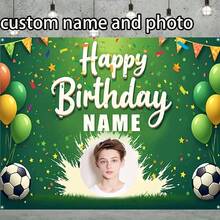 1 Piece, Personalized Soccer Prince Birthday Banner, Custom Photo And Name Poster, Sports-Themed Party Decorations, Entrance, Room, Garden, Cake Table Decorations, Available In Multiple Sizes. - Multicolor - View 2
