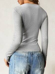 Vaiaye 女士纯色 V 领长袖修身 T 恤，运动上衣，适合情人节穿着