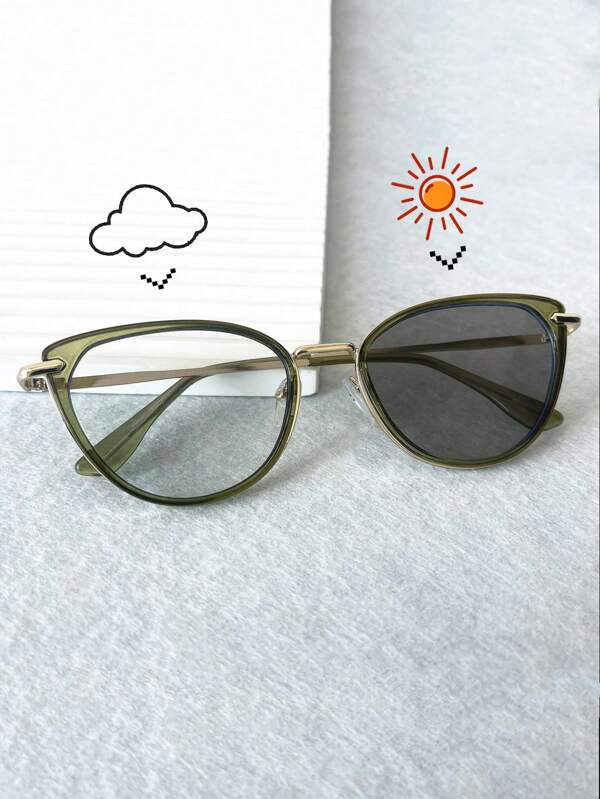1pc New Cat Eye Photochromic Glasses, Retro Unisex Personalized Street Style Beach Vacation Fashion Glasses
