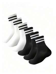 6 pares de calcetines de media caña a rayas en blanco y negro, aptos para niñas de 12 a 16 años