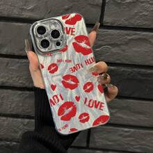Estuche para teléfono 1PC Rojo - Labios - Y - AMOR - Impreso fino - Hilo emplumado con orificios IMD Moda y estuche para teléfono 16/ 15/ 14/ 13/ 12/ 11 Pro Promax Plus / X / Xsmax Estuche para teléfono S Son ambos hombres - Blanco - Ver 1