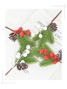 1/3/5pcs Christmas Red Berries Pine Cone Branches Artificial Pine Needles Christmas Tree Ornaments Home Decoration Diy Wreath Gift Holiday Decoration Simulation Plant Christmas Decorations Room Decor Winter