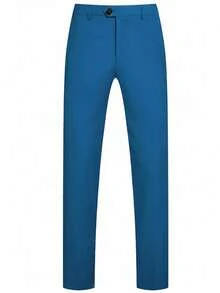 SuitGent 三件套男士高品质商务西装，撞色新郎婚礼礼服，修身休闲西装外套和裤子套装，春季礼服套装 - 霧霾藍 - 查看 5