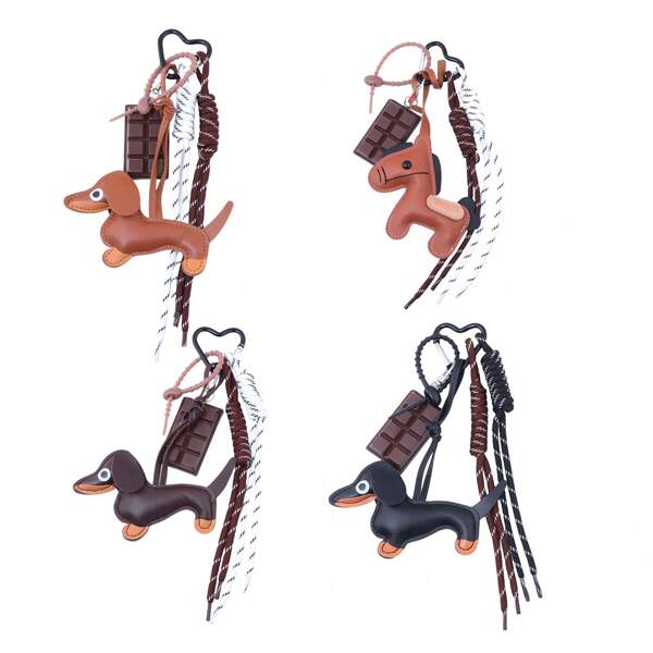 1pc Leather Dachshund Keychain Chocolate Pendant High-End Accessories Braided Rope Bag Pendant Nylon Jewelry Gift For Friends