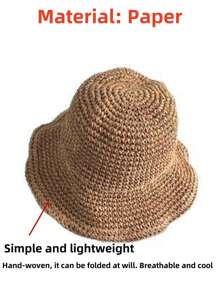 1pc Women Fashion Straw Hat, Outdoor Beach Sun Hat, Braided Fisherman Hat For Summer Beach Holiday Sun Protection, Foldable Large Brim Sun Hat, Gift & Daily Use