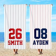 Striped Personalized Baseball Beach Towel, Custom Baseball Team Gifts, Baseball Trip Gifts, Baseball Pool Towel Gift, Baseball Player Gifts - Multicolor - View 2