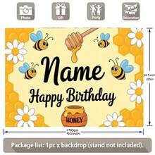 1 tấm phông nền trang trí tiệc sinh nhật chủ đề ong có thể tùy chỉnh, hình tổ ong hoạt hình dễ thương, hoa cúc, thiết kế tên sinh nhật cá nhân hóa, phụ kiện trang trí tiệc, chất liệu vinyl. - loại E - Xem 3