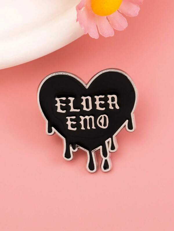 1pc European & American Gothic Style Heart Shaped Black Metal Letter Pin Badge