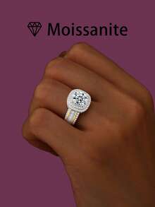 1 件女士结婚戒指，高端分色戒指 4.2 克 925 纯银 2 克拉莫桑石，波西米亚宫廷风格，订婚、婚礼、周年纪念、情人节礼物，附莫桑石证书和精美礼盒 - 銀色 - 查看 7