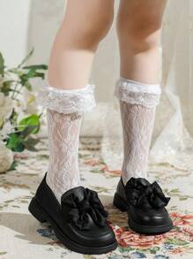 A Pair Of Loafers Decorated With Bows, Fashionable Flat Shoes--Go Back To School; Black Shoes; Girls' School Shoes; Girls' Toddler Shoes; Children's Girls' Shoes; Girl's Shoes.