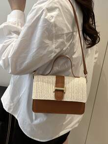草编单肩包女2025夏季新款时尚纯色小号方形斜挎包