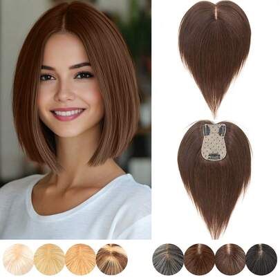 7x11厘米女士真人发夹式侧刘海直发接发片，优雅款式，多种颜色可选，增加稀疏头发的蓬松度和长度，夹式固定，逼真头皮效果