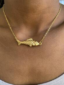 不锈钢海滩鱼吊坠项链，女士海洋风格项链 - 魚項鍊 - 查看 3