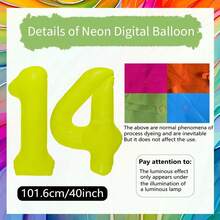 1 quả bóng bay số 0-9 huỳnh quang, kích thước 40 inch (khoảng 101,6 cm), màu vàng neon, thích hợp cho tiệc sinh nhật, lễ tốt nghiệp, đám cưới, kỷ niệm, Giáng sinh, trang trí năm mới, trang trí tiệc phát sáng, phụ kiện chụp ảnh. - Màu vàng - Xem 25