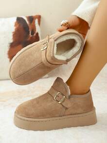 Botas de nieve para mujer con diseño de hebilla en estilo bohemio, nuevo modelo de moda de talla grande, zapatillas esponjosas para uso en exteriores e interiores en otoño/invierno, con suela gruesa y cruzada cálida y peluda