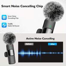 无线领夹式麦克风,兼容 和 iPad Type-C 接口,即插即用,2.4G 超低延迟,内置降噪芯片,适用于视频录制、采访、播客和 Vlog,配备 50mAh 可充电电池 - 黑色 - 查看 9