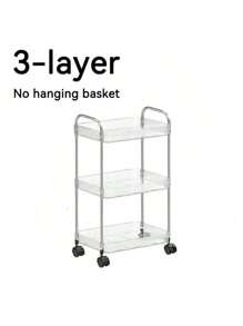 2/3/4 层带吊篮的滚动推车，透明多功能储物手推车，带手柄和轮子，移动收纳架，适用于办公室、浴室、厨房和客厅，非常适合零食、调味品、化妆品、书籍、食物、家居用品 - 透明 - 查看 11