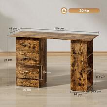 HOMCOM 120cm Computer Desk, Writing Table, PC Workstation With 3 Storage Shelves And Drawers - Rust Brown - View 4