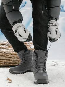 Botas de senderismo para hombre de suela gruesa y alta para otoño/invierno, botas de mujer talla grande (talla 36-46) de PU, zapatos de senderismo, zapatos casuales cómodos, botas de trekking, botas de escalada deportiva al aire libre, zapatos de campamento en la naturaleza, forrados térmicos, antideslizantes y duraderos, botas de senderismo negras