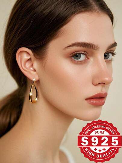 Designer Geometric Zirconia Hoops​​ - 925 Sterling Silver Limited Edition, French Elegant Studs