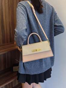 女士手提包，结构盒形，方形包，时尚优雅女士单肩包，粉色