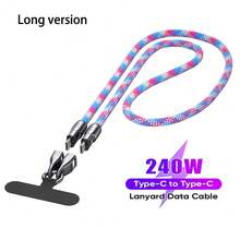 WOWSSYO Type-C 挂绳数据线，支持 PD240W 快充 + 数据传输，尼龙编织绳双 USB-C 手机挂绳数据线，多种颜色可供选择。